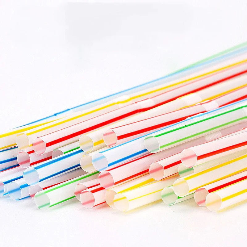 100Pcs/set Plastic Drinking Straws 21cm Long Multi-Colored Striped Disposable Straws Party Multi Colored Rainbow Straw