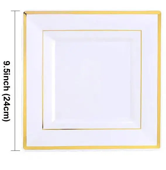 Premium Disposable Plastic Plates, Heavyweight Gold Rim Dinner Plastic Plates Salad/Dessert Plates for Wedding,Party