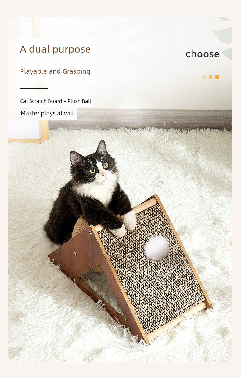 Cat Scratch Board Wooden Cat Grasping Ball Cat Grinding Claw Hand Wrapped Sisal Hemp Rope Cat Climbing Frame Scratching Pole Scratch-Resistant Cat Toy