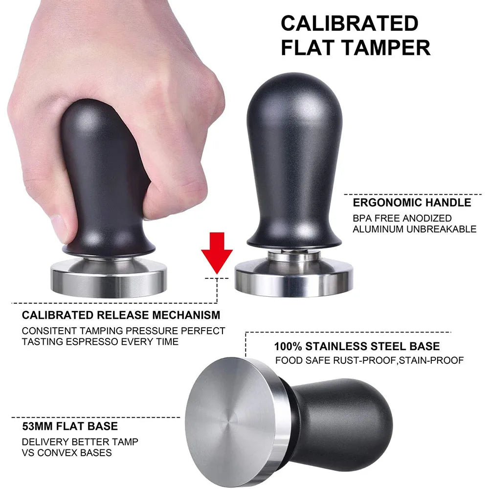 Calibrated Espresso Coffee Tamper 30lb Spring Loaded Elastic Coffee Tamper Aluminum/Wooden Stainless Steel Coffee Powder Hammer