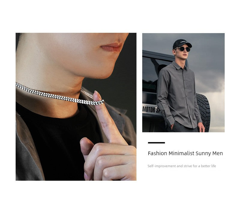 Cuban Sterling Silver Necklace Men's Fashionable Hip-hop All-Match High-Grade Vegetarian Chain Choker Birthday Gift for Boyfriend Boys