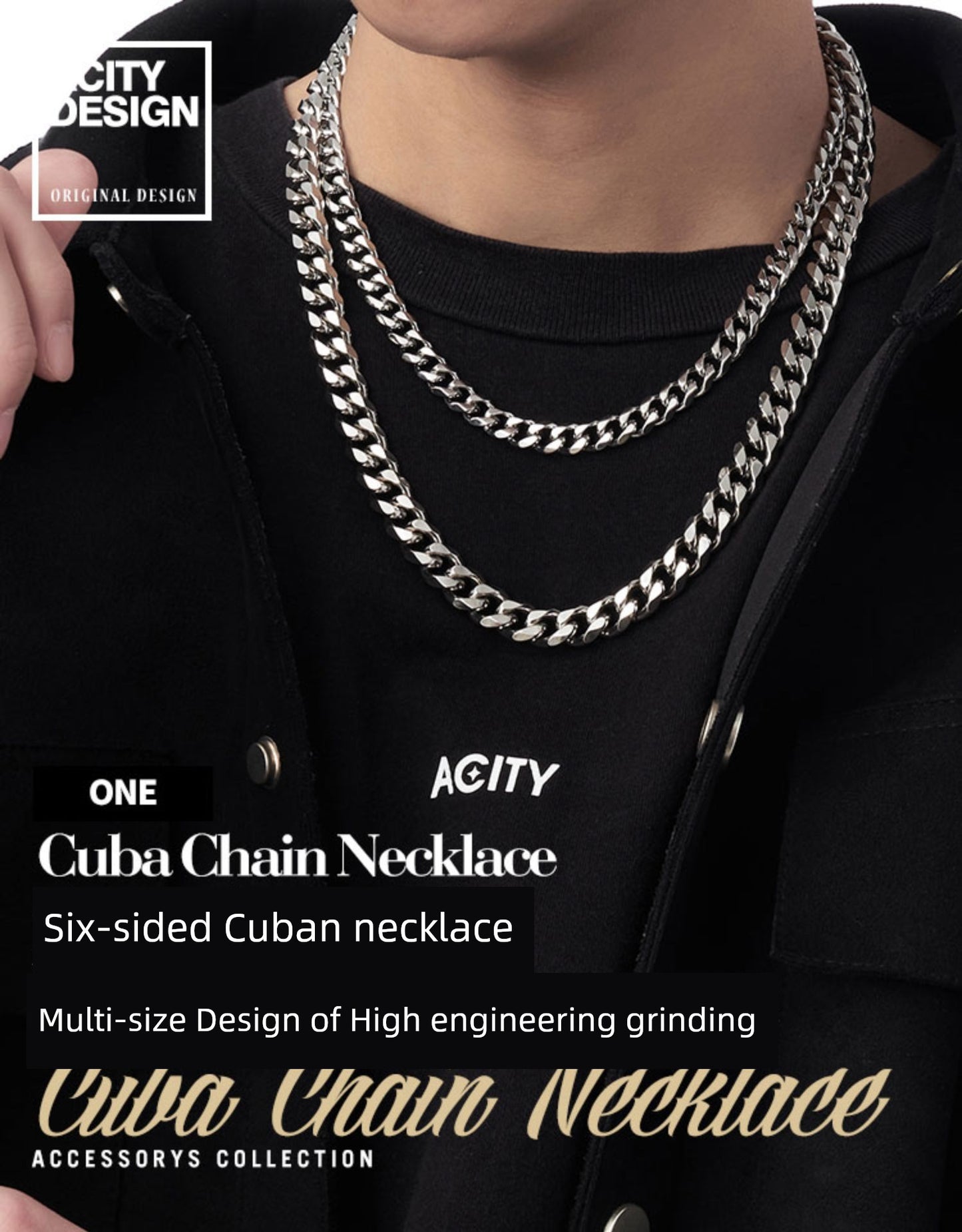 Acity Xicheng Hip Hop Cuban Link Chain Men's Necklace Trendy Men's and Women's Hiphop Fashion Clavicle Chain Ins Titanium Steel Choker