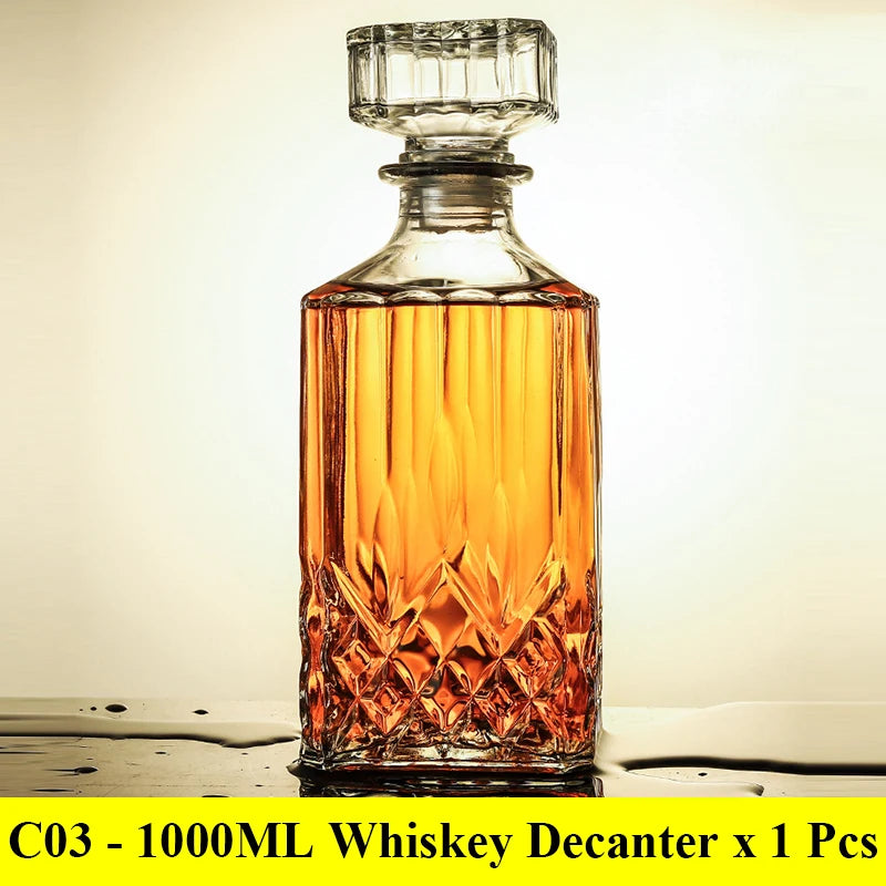 Novelty design 3 styles barware wine glass bottle 1000ml lead-free glass whiskey decanters for Liquor Scotch Bourbon