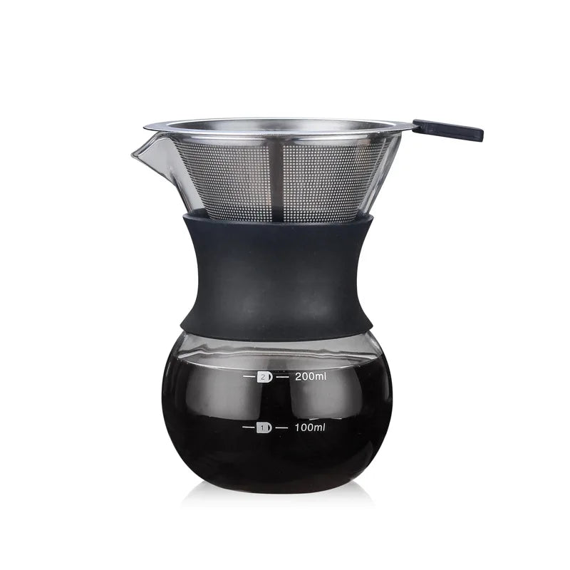 Reusable Glass Coffee Pot Manual Coffee Maker Stainless Steel Coffee Filter Durable Coffee Drip Pot Coffeeware 200/400ml