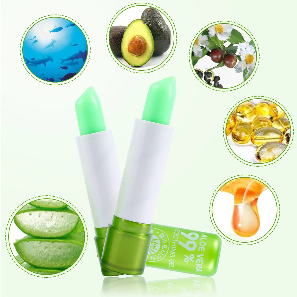 1PC Moisture Lip Balm Long-Lasting Natural Aloe Vera Lipstick Color Mood Changing Long Lasting Moisturizing Lipstick Anti Aging