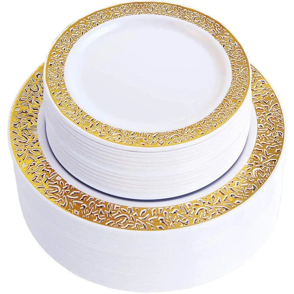 40pcs Gold Plastic Plates,Dinner Plates and Salad Plates Combo,Disposable Heavy Duty Plastic Plates for Parties Wedding