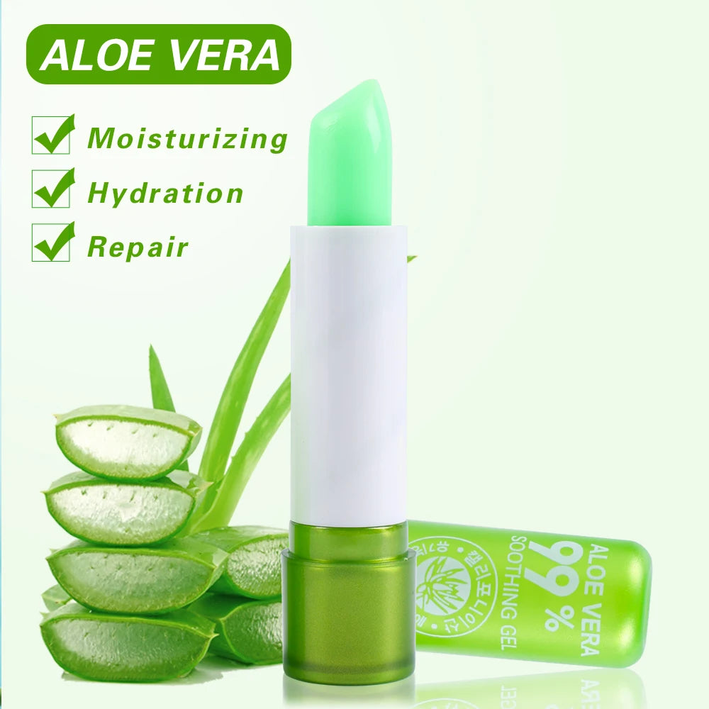 1PC Moisture Lip Balm Long-Lasting Natural Aloe Vera Lipstick Color Mood Changing Long Lasting Moisturizing Lipstick Anti Aging