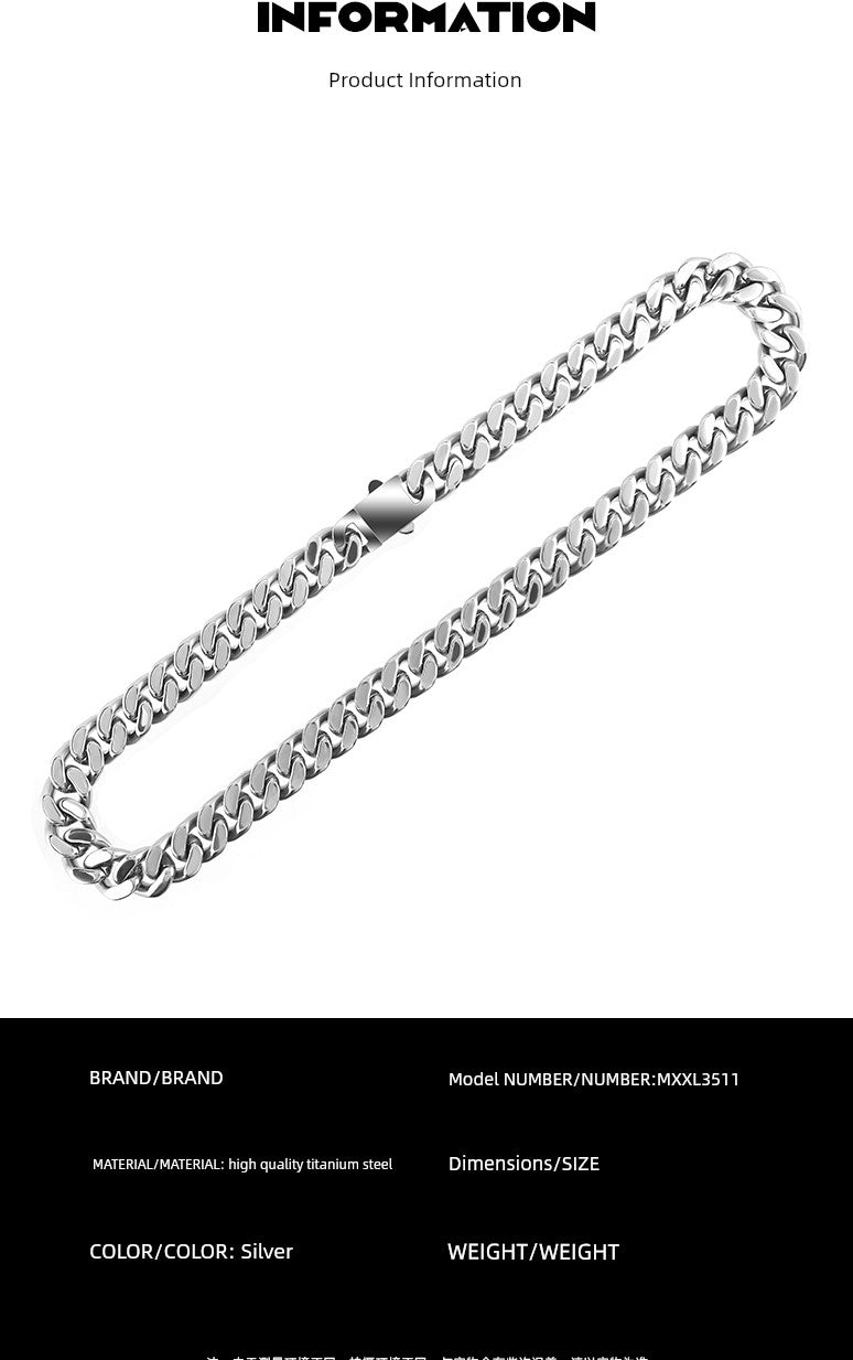 [Same Style with Wang Heyi] Cooraree Encrypted Four-Sided Grinding Cuban Necklace Boys Trend Hip Hop Titanium Steel Necklace