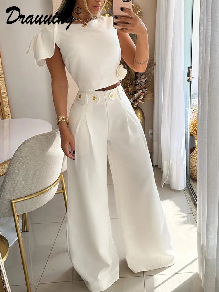 2 Pieces Set - Sleeveless Tee And Wide Leg Pant