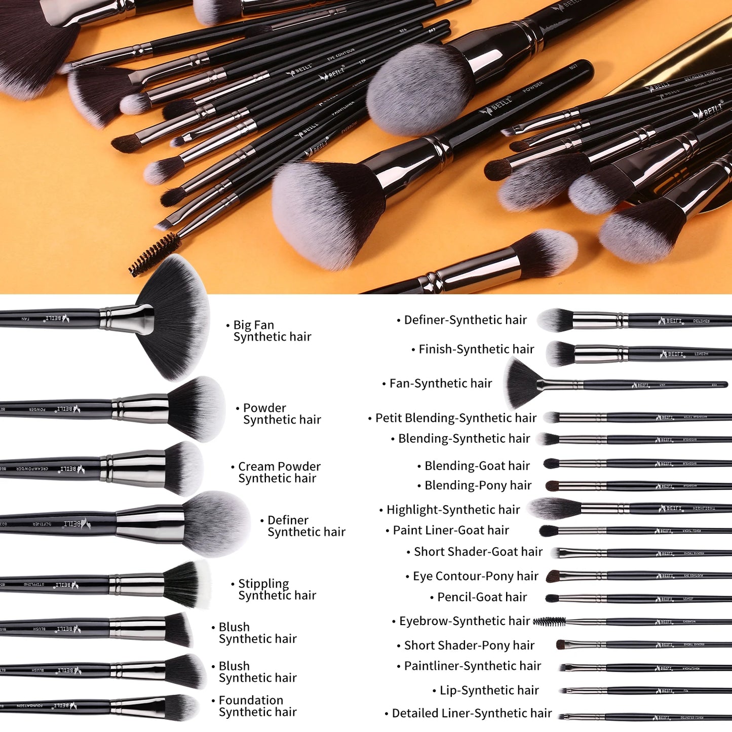 BEILI Brushes 25pcs Makeup Brush Set Cosmetic Foundation Brush Kit Eyeshadow Powder Blush Concealer Make Up Tool