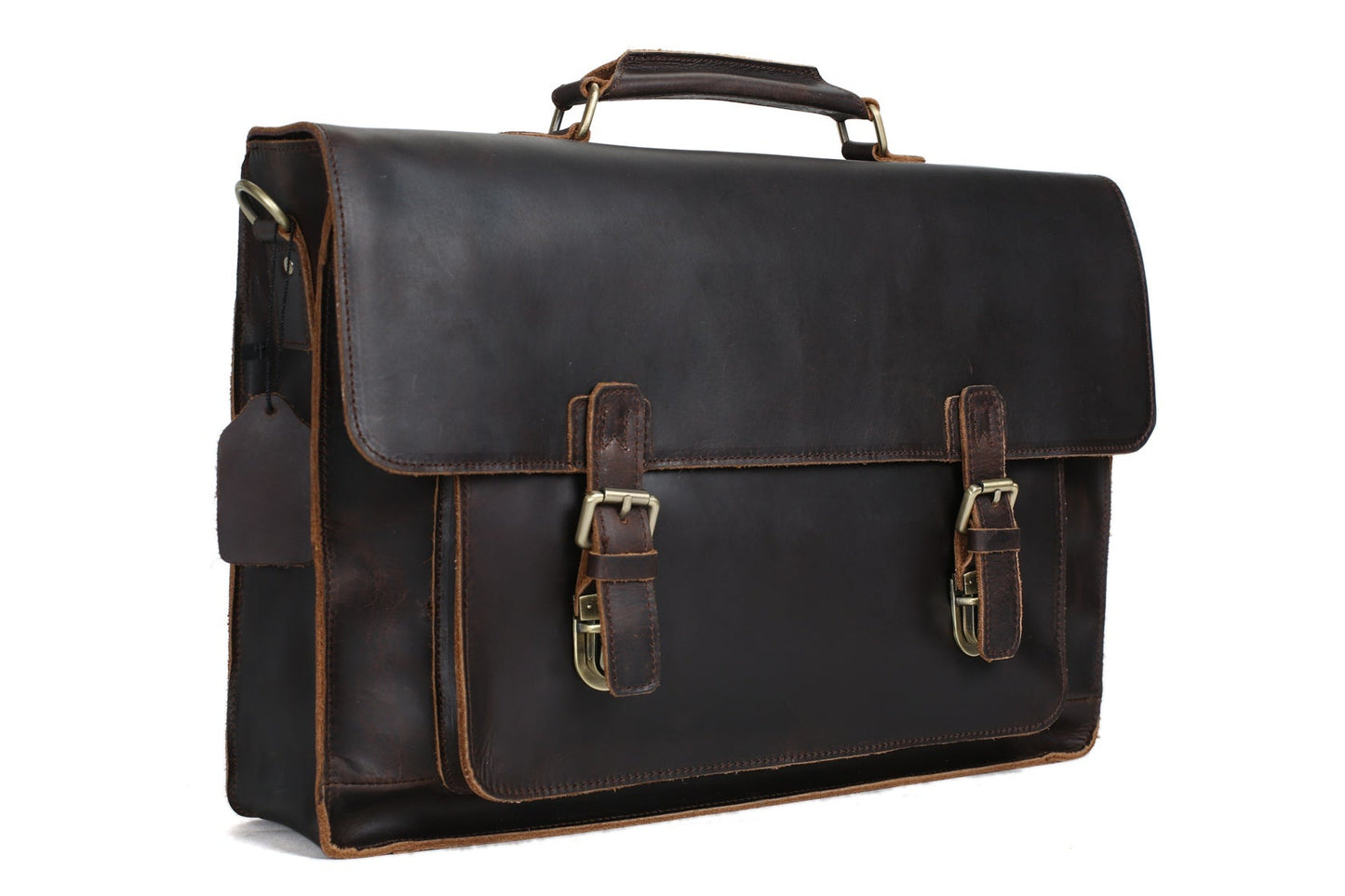 17'' Handmade Leather Laptop Bag, Man Leather Briefcase, Messenger