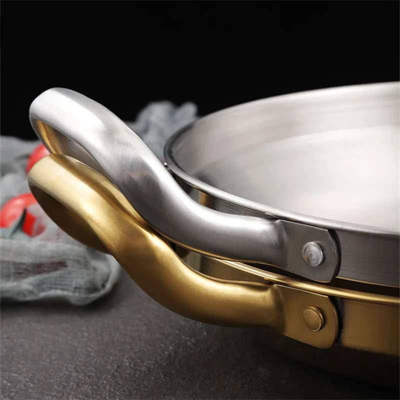 Stainless Steel Seafood Rice Pot Home Cooking Paella Pan Picnic Snack Plates Cookware Saucepan Dry Pots with Handle for Kitchen