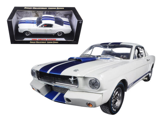 1965 Ford Mustang Shelby GT350R White with Blue Stripes and Printed