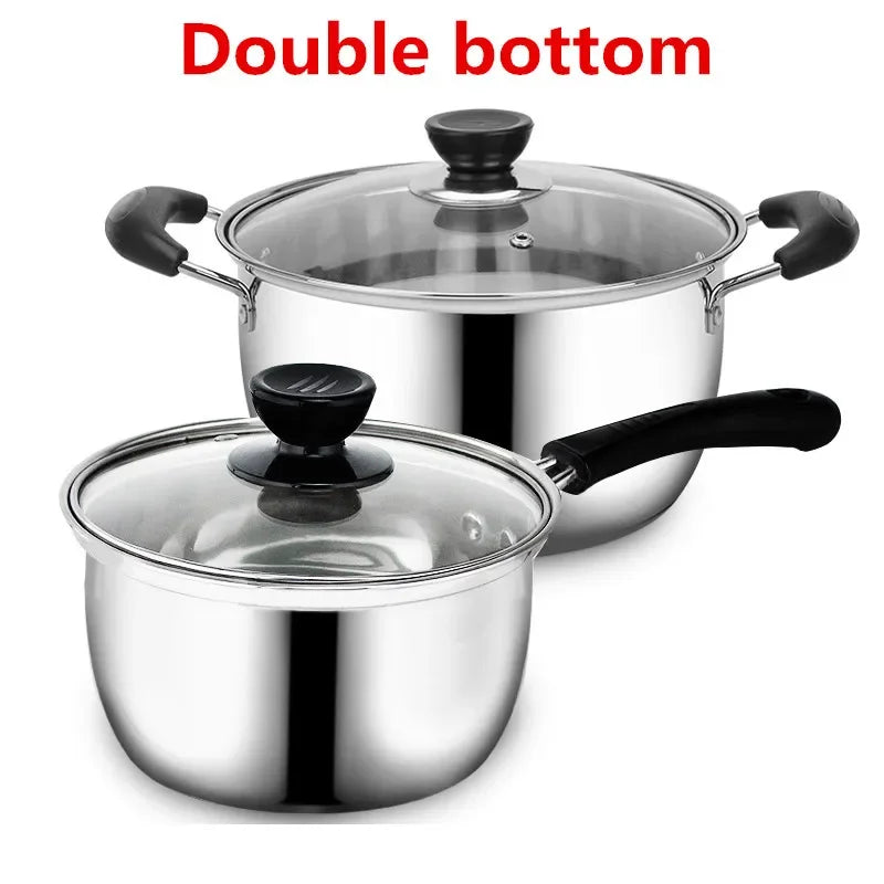 Stainless Steel pot Double Bottom Soup Pot Nonmagnetic Cooking Multi purpose Cookware Non stick Pan induction cooker used pot