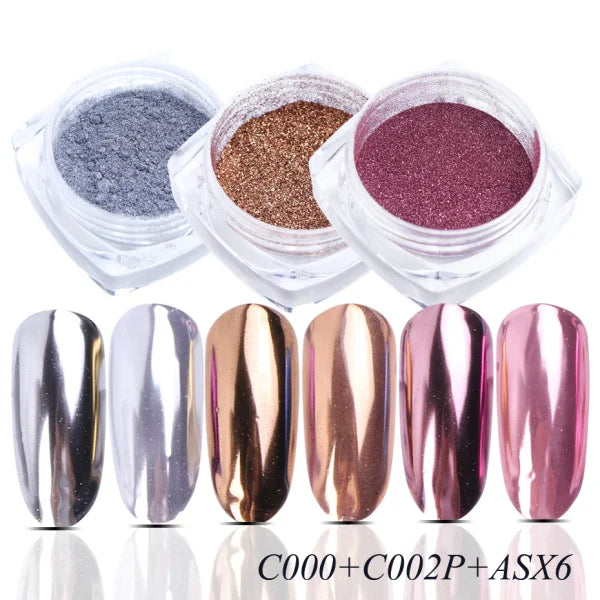 2pcs Nail Mirror Glitter Powder Gold Silver Metallic Effect Pigment Gel Polish Chrome Flakes Dust Holographic Decoration NFC000