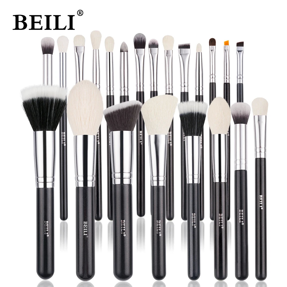 BEILI Black 12/20/22pcs Makeup Brushes Set Natural Goat Hair Powder Foundation Eyeshadow Foundation Eyebrow Make Up Brush