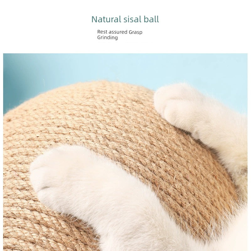 Cat Scratch Board Wooden Cat Grasping Ball Cat Grinding Claw Hand Wrapped Sisal Hemp Rope Cat Climbing Frame Scratching Pole Scratch-Resistant Cat Toy