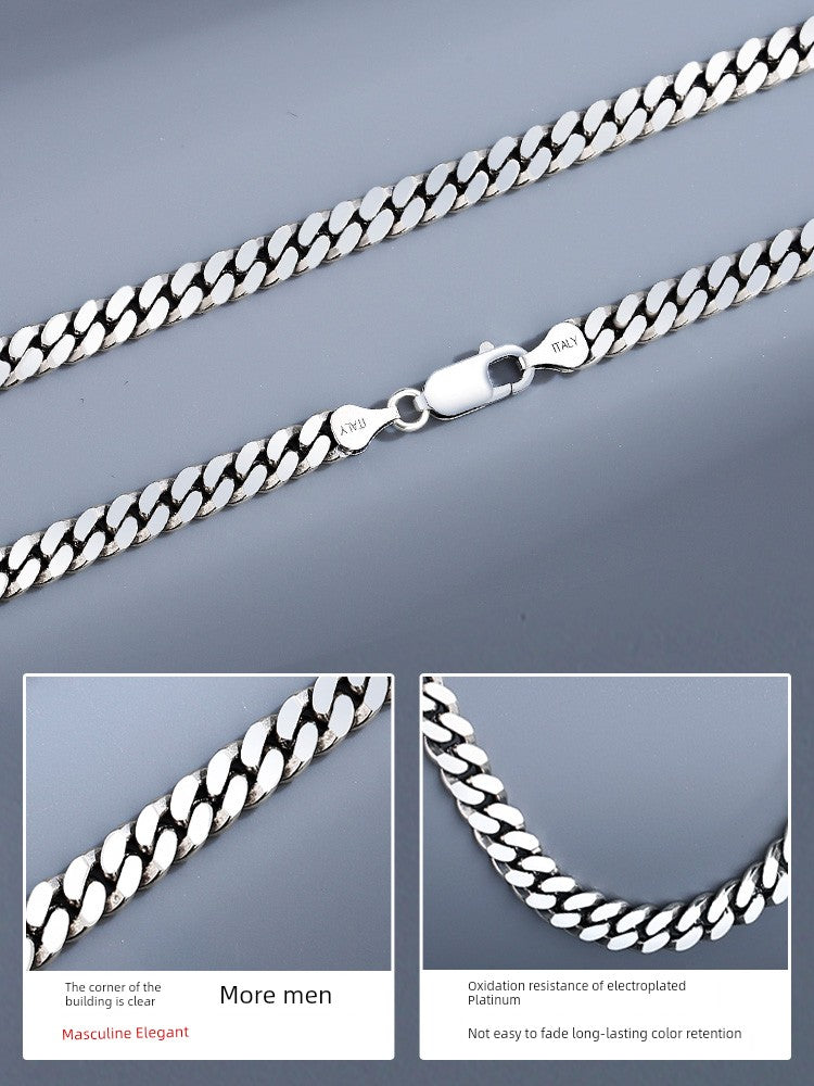 Cuban Sterling Silver Necklace Men's Fashionable Hip-hop All-Match High-Grade Vegetarian Chain Choker Birthday Gift for Boyfriend Boys