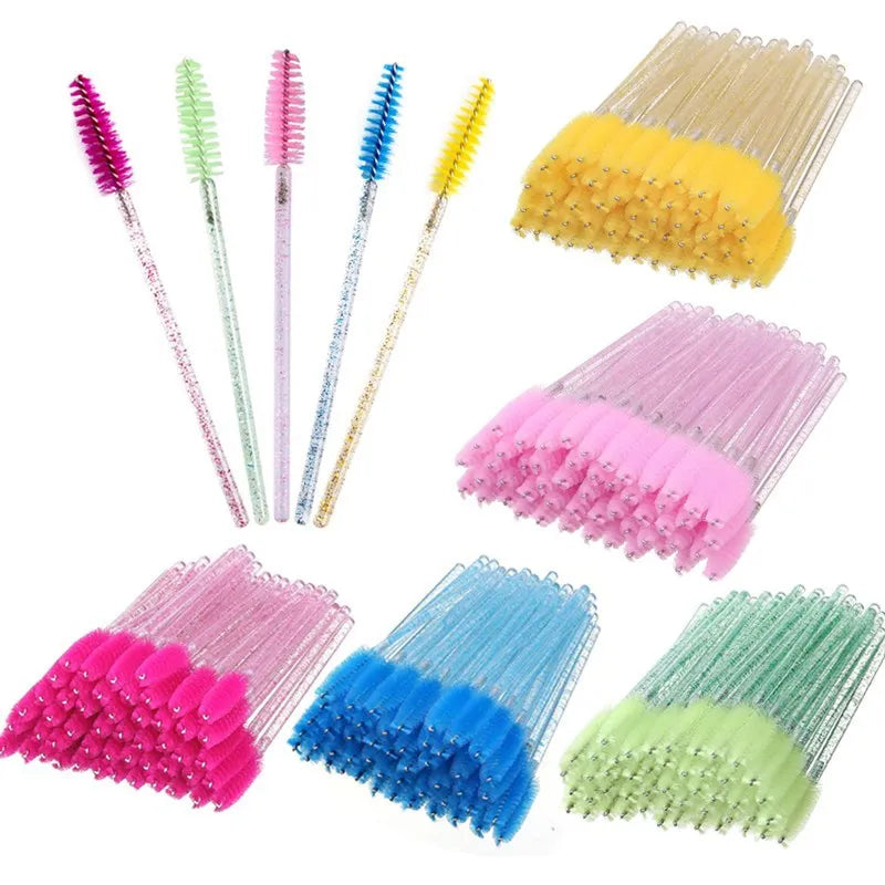 50Pcs Disposable Crystal Eyelash brush Mascara Wands Applicator Diamond Eye Lash Brushes Eyelash Extension Women Makeup tools