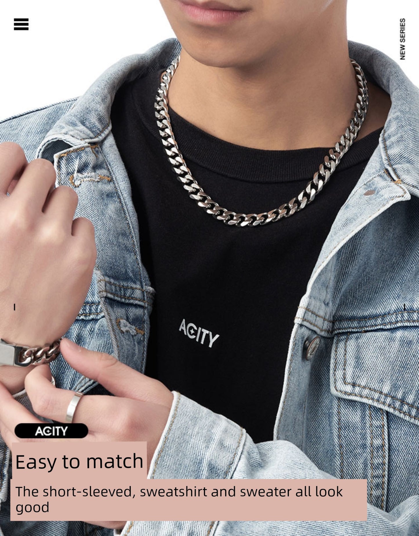 Acity Xicheng Hip Hop Cuban Link Chain Men's Necklace Trendy Men's and Women's Hiphop Fashion Clavicle Chain Ins Titanium Steel Choker