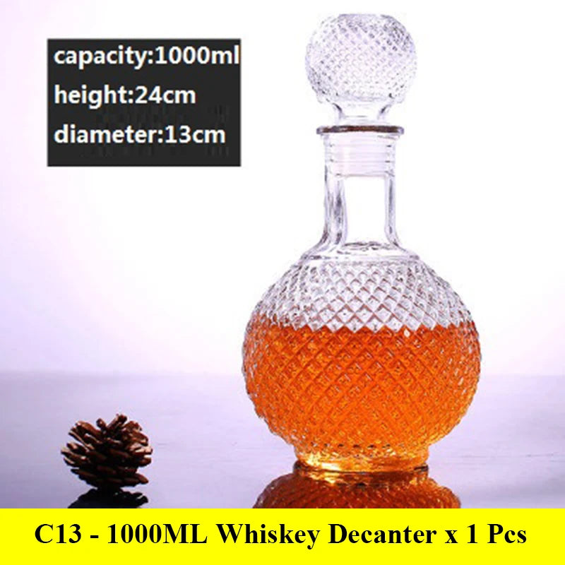 Novelty design 3 styles barware wine glass bottle 1000ml lead-free glass whiskey decanters for Liquor Scotch Bourbon