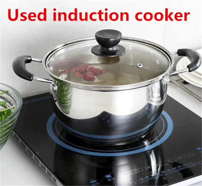 Stainless Steel pot Double Bottom Soup Pot Nonmagnetic Cooking Multi purpose Cookware Non stick Pan induction cooker used pot