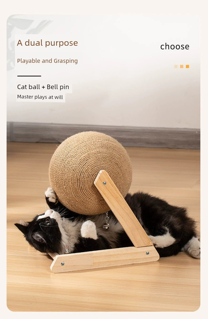 Cat Scratch Board Wooden Cat Grasping Ball Cat Grinding Claw Hand Wrapped Sisal Hemp Rope Cat Climbing Frame Scratching Pole Scratch-Resistant Cat Toy