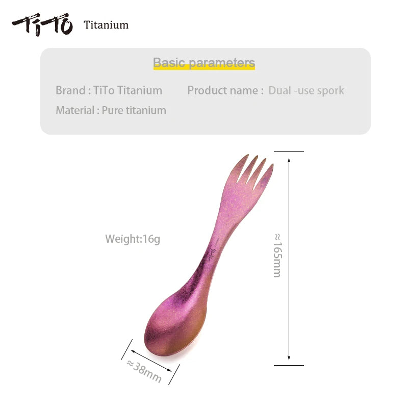 TiTo Titanium Spork Spoon Ultralight Cookware Portable for Outdoor Camping Picnic Accessories Hiking Travel 2in1 Tableware