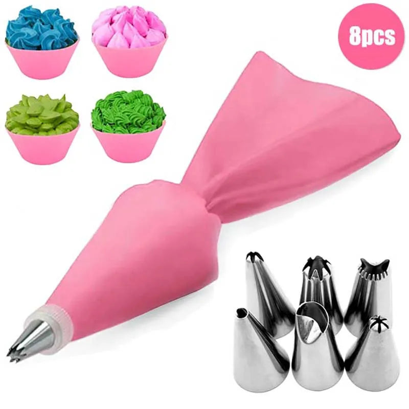 8/10/18PCS Silicone Pastry Bag Tips Kitchen Cake Icing Piping Cream Cake Decorating Tools Reusable Pastry Bags Nozzle Set