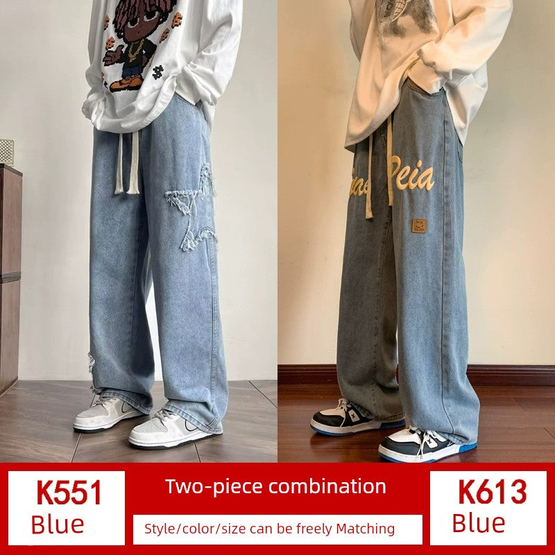 Spring and Autumn Street Hiphop Jeans with Foam Letters