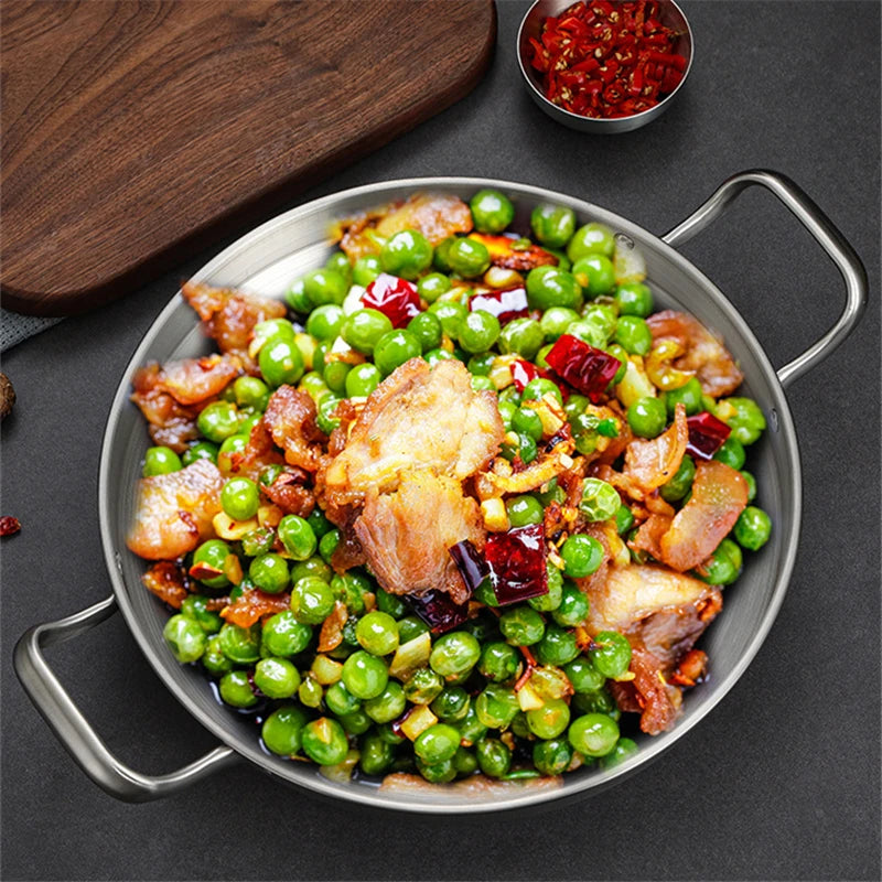 Stainless Steel Seafood Rice Pot Home Cooking Paella Pan Picnic Snack Plates Cookware Saucepan Dry Pots with Handle for Kitchen