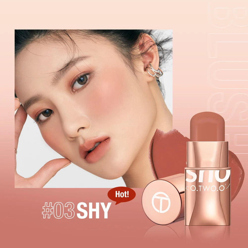 O.TWO.O Lipstick Matte Blush Stick with Shinmer Waterproof Long Lasting for Cheeks Eyes Lip Make-up for Women Highlight Blush