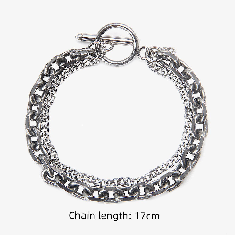 Saz Distressed Stitching Titanium Steel Bracelet