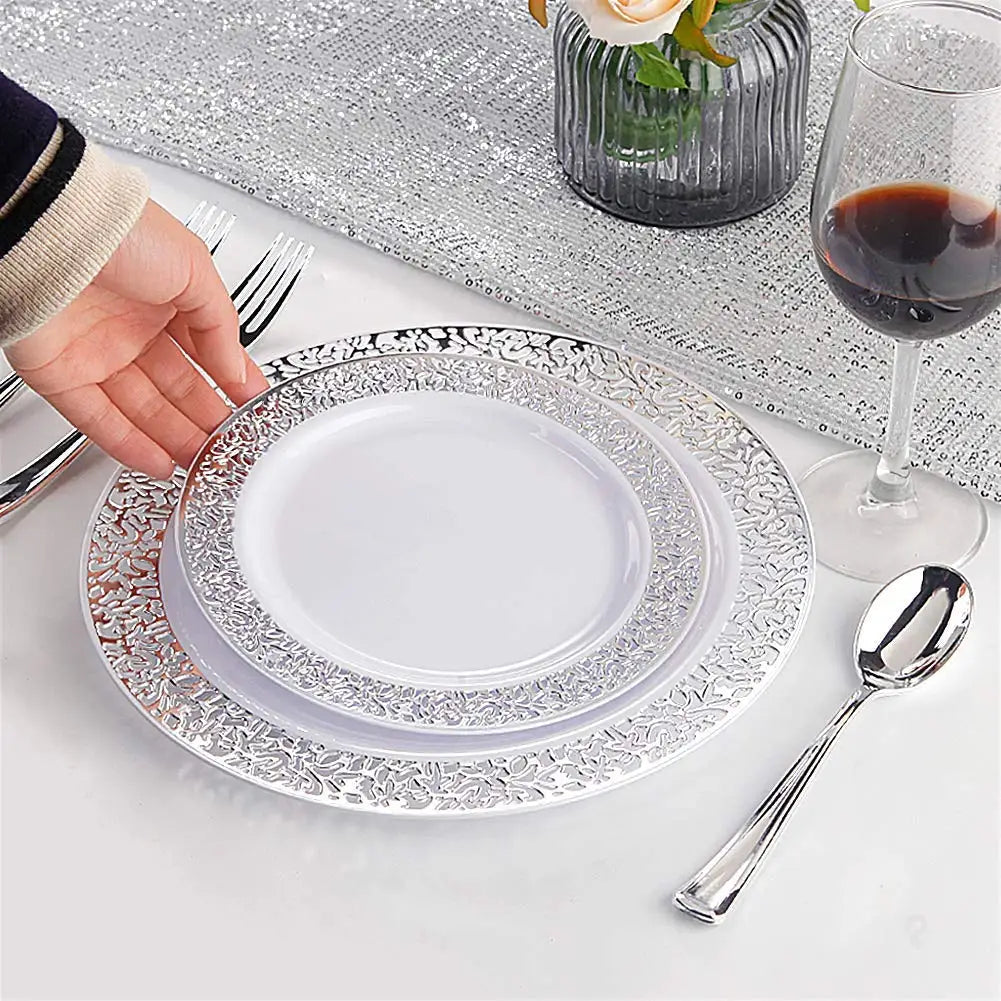 40pcs Gold Plastic Plates,Dinner Plates and Salad Plates Combo,Disposable Heavy Duty Plastic Plates for Parties Wedding