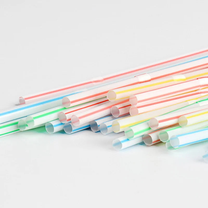 100Pcs/set Plastic Drinking Straws 21cm Long Multi-Colored Striped Disposable Straws Party Multi Colored Rainbow Straw