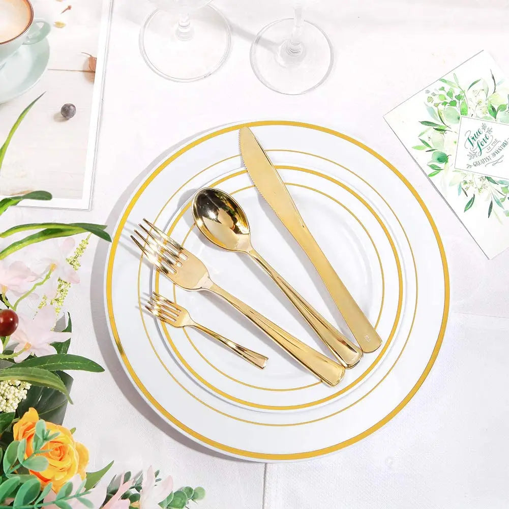 40pcs Gold Plastic Plates,Dinner Plates and Salad Plates Combo,Disposable Heavy Duty Plastic Plates for Parties Wedding