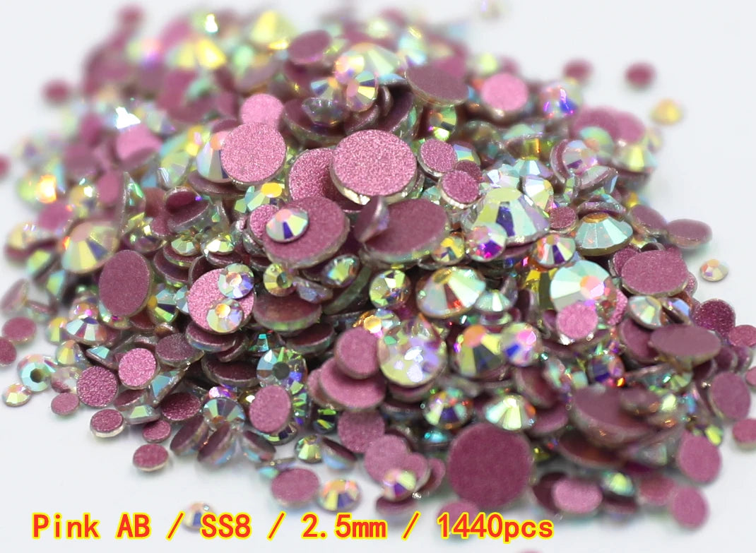 SS3-ss8 1440pcs Clear Crystal AB gold 3D Non HotFix FlatBack Nail Art Rhinestones Decorations Shoes And Dancing Decoration