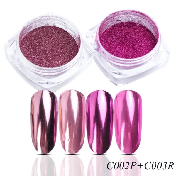 2pcs Nail Mirror Glitter Powder Gold Silver Metallic Effect Pigment Gel Polish Chrome Flakes Dust Holographic Decoration NFC000