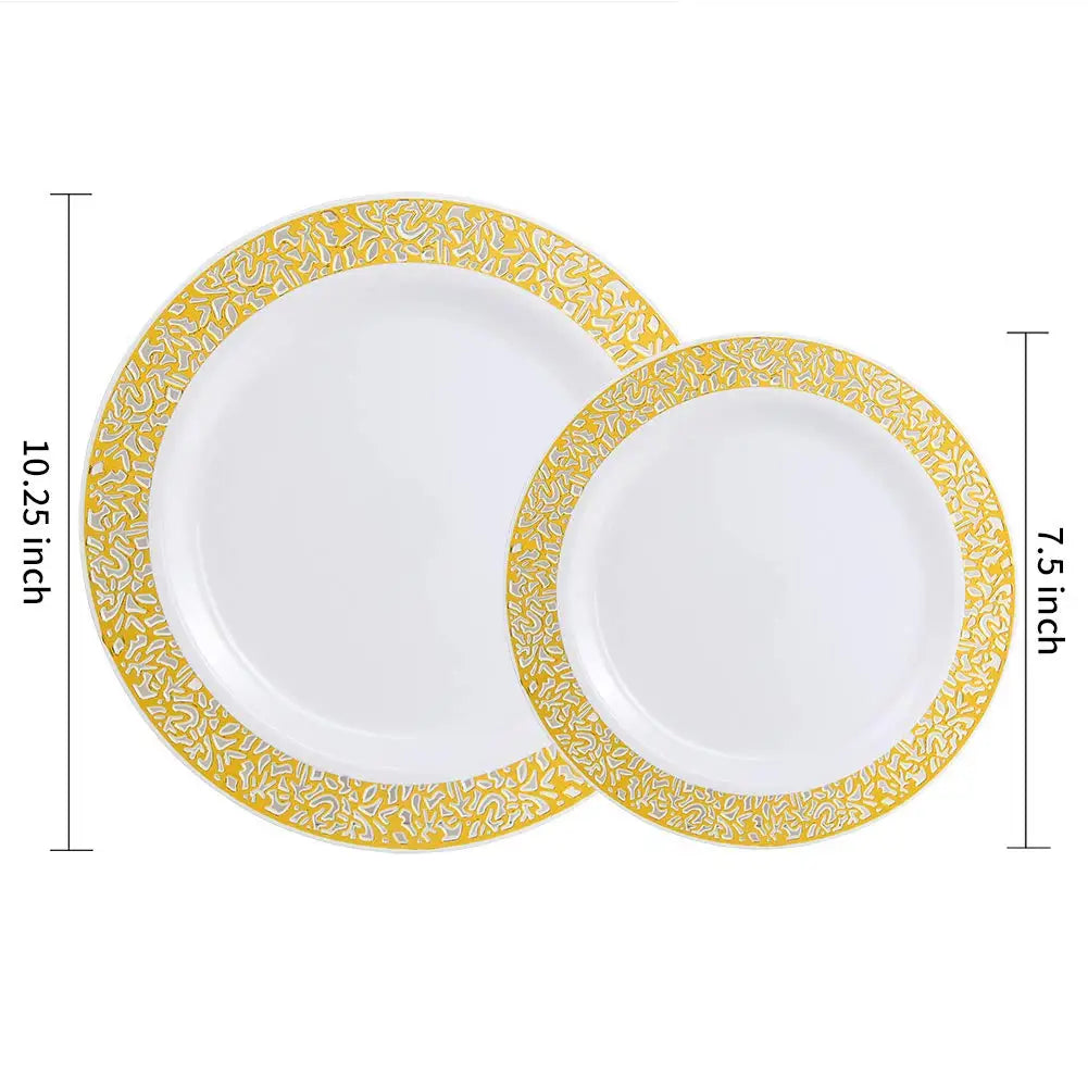 40pcs Gold Plastic Plates,Dinner Plates and Salad Plates Combo,Disposable Heavy Duty Plastic Plates for Parties Wedding