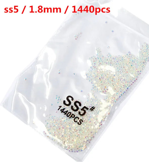 SS3-ss8 1440pcs Clear Crystal AB gold 3D Non HotFix FlatBack Nail Art Rhinestones Decorations Shoes And Dancing Decoration