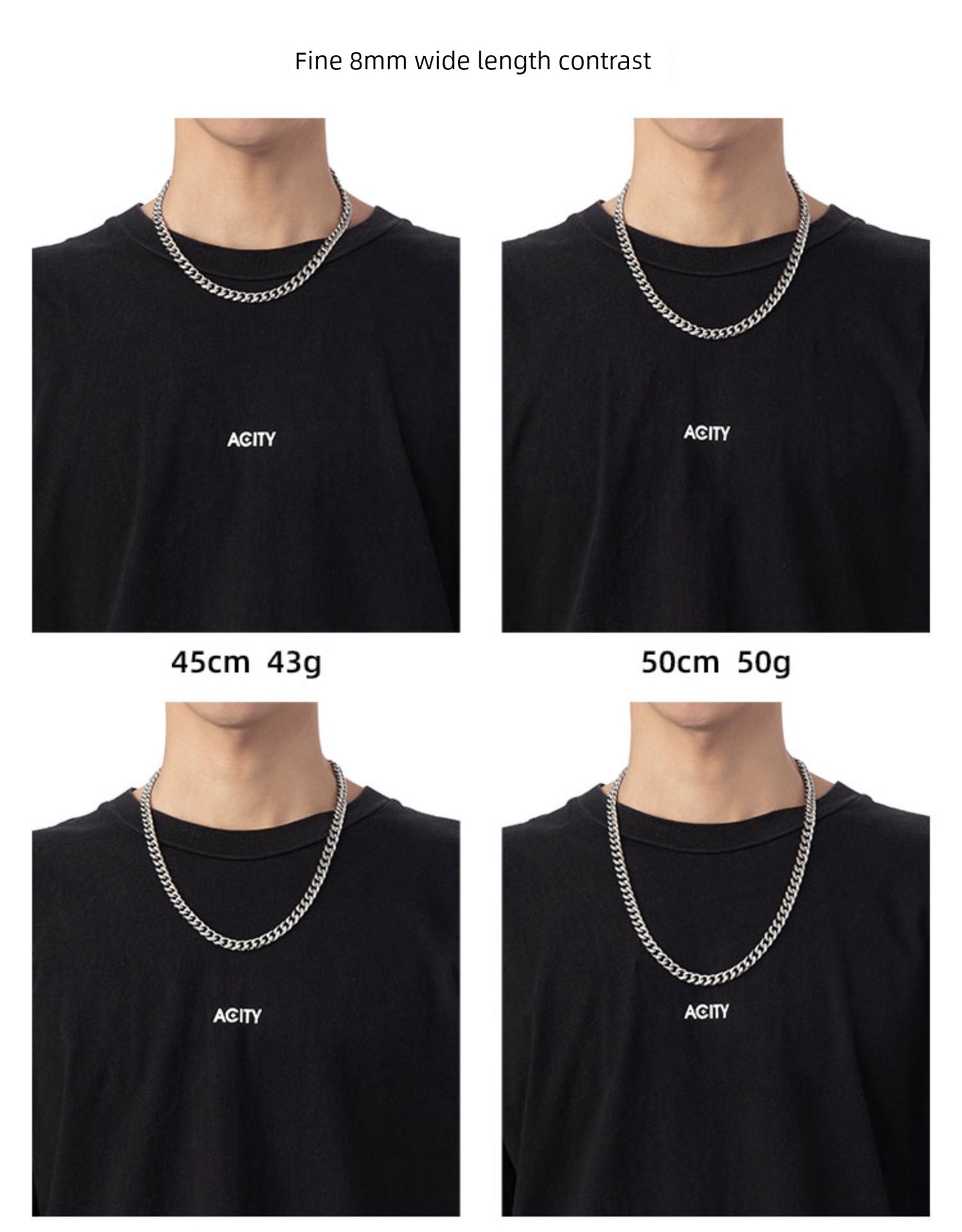 Acity Xicheng Hip Hop Cuban Link Chain Men's Necklace Trendy Men's and Women's Hiphop Fashion Clavicle Chain Ins Titanium Steel Choker