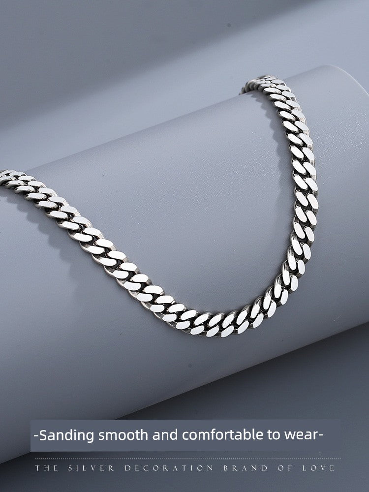 Cuban Sterling Silver Necklace Men's Fashionable Hip-hop All-Match High-Grade Vegetarian Chain Choker Birthday Gift for Boyfriend Boys