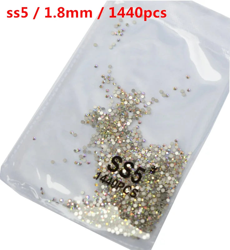 SS3-ss8 1440pcs Clear Crystal AB gold 3D Non HotFix FlatBack Nail Art Rhinestones Decorations Shoes And Dancing Decoration