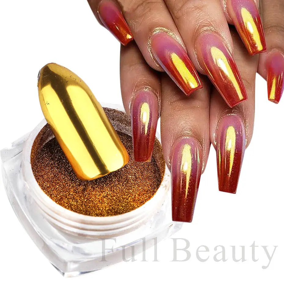 2pcs Nail Mirror Glitter Powder Gold Silver Metallic Effect Pigment Gel Polish Chrome Flakes Dust Holographic Decoration NFC000