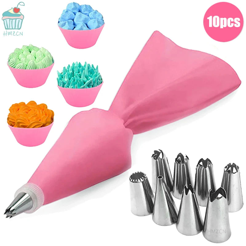 8/10/18PCS Silicone Pastry Bag Tips Kitchen Cake Icing Piping Cream Cake Decorating Tools Reusable Pastry Bags Nozzle Set