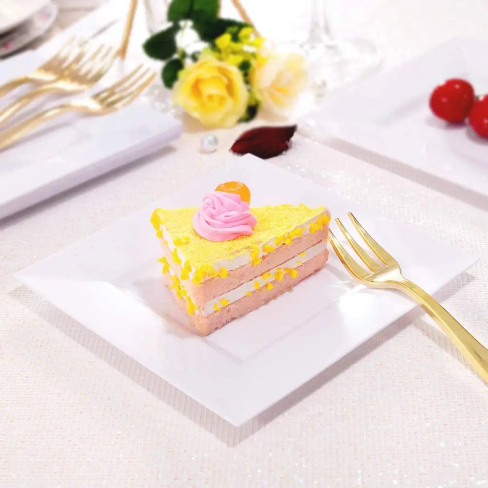 Premium Disposable Plastic Plates, Heavyweight Gold Rim Dinner Plastic Plates Salad/Dessert Plates for Wedding,Party