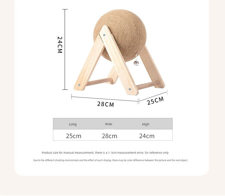 Cat Scratch Board Wooden Cat Grasping Ball Cat Grinding Claw Hand Wrapped Sisal Hemp Rope Cat Climbing Frame Scratching Pole Scratch-Resistant Cat Toy