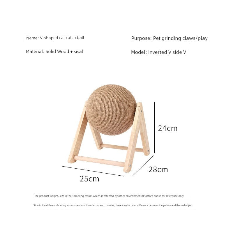 Cat Scratch Board Wooden Cat Grasping Ball Cat Grinding Claw Hand Wrapped Sisal Hemp Rope Cat Climbing Frame Scratching Pole Scratch-Resistant Cat Toy