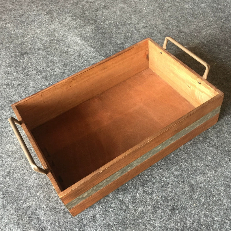 Industrial Style Balcony Succulent Wooden Tray Large Small Size Retro Home Desktop Storage Box Iron Solid Wood Box with Handle