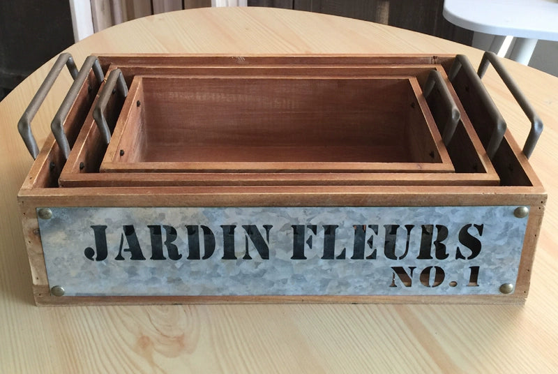 Industrial Style Balcony Succulent Wooden Tray Large Small Size Retro Home Desktop Storage Box Iron Solid Wood Box with Handle